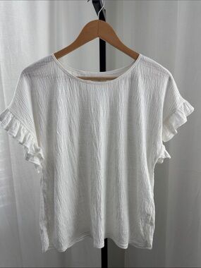 Max Studio White Ruffle Sleeve Short-Sleeve Top